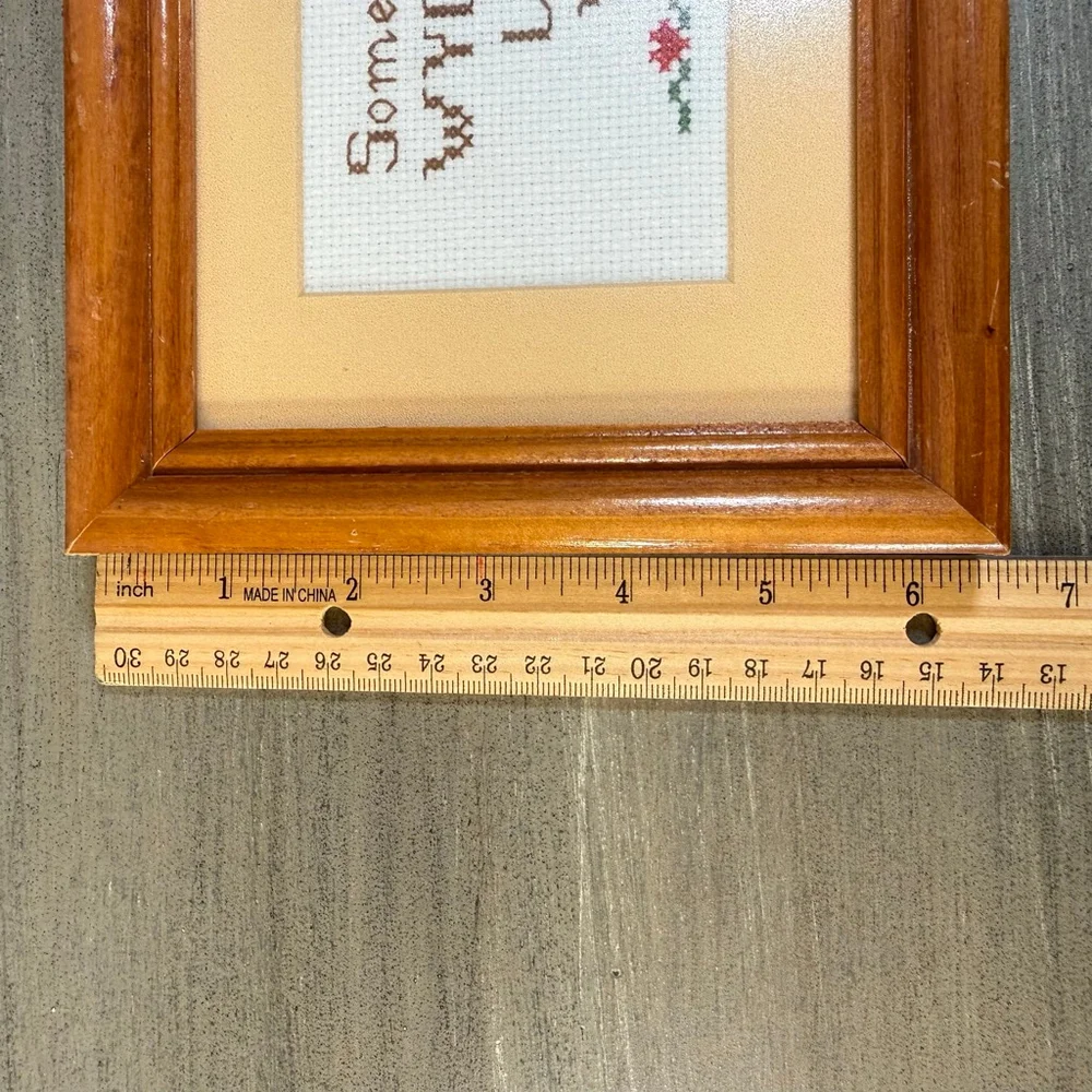 Framed Handmade counted x stitch “someone in WY Loves You” grandmacore